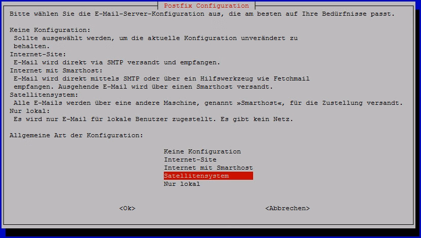 postfix konfiguration satellitensystem