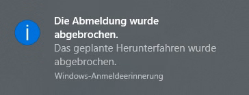 Herunterfahren abgebrochen
