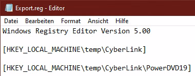 Regedit exportierte Daten