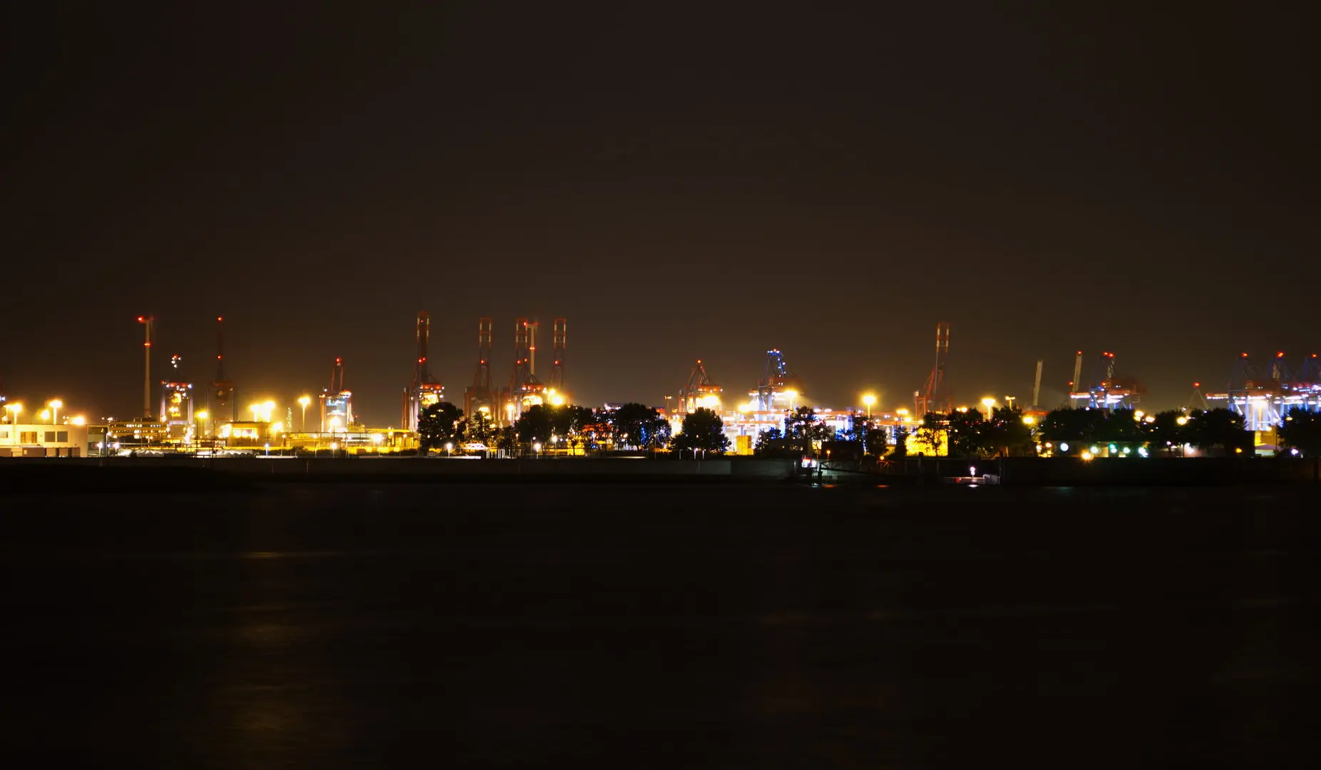 Hamburg Hafen 2 Hafen Panorama Nacht Wasser Kräne
